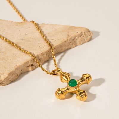 Gold-Plated Stainless Steel Cross Shape Pendant Necklace